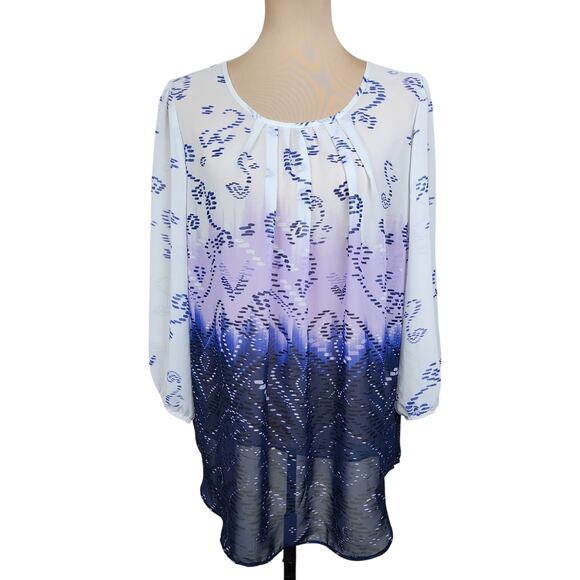AGB XL Sheer Blue Purple White Blouse - Picture 2 of 6